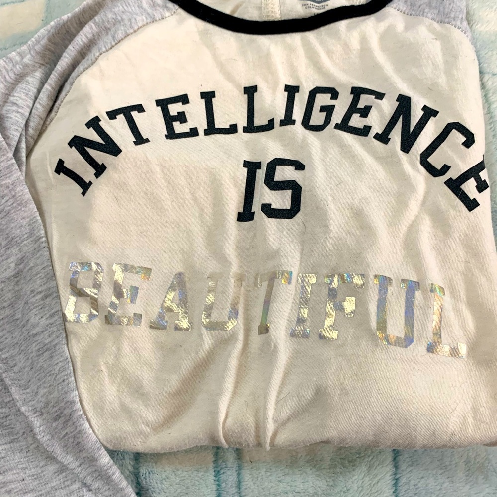 Old Navy Size M (8) baseball tee. Grey, black, and white.